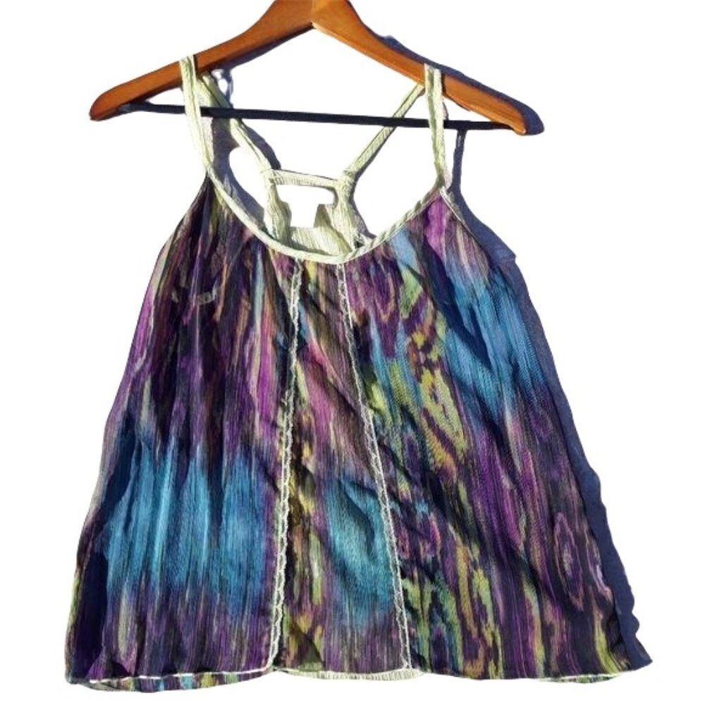 Band of Gypsies Sheer Rainbow Ikat‎ Streaked Strappy Racerback Camisole Sz M